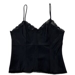 Vintage Y2K Lady Lynne Tank Top Women M Black Satin Lace Fitted Fairy Whimsigoth